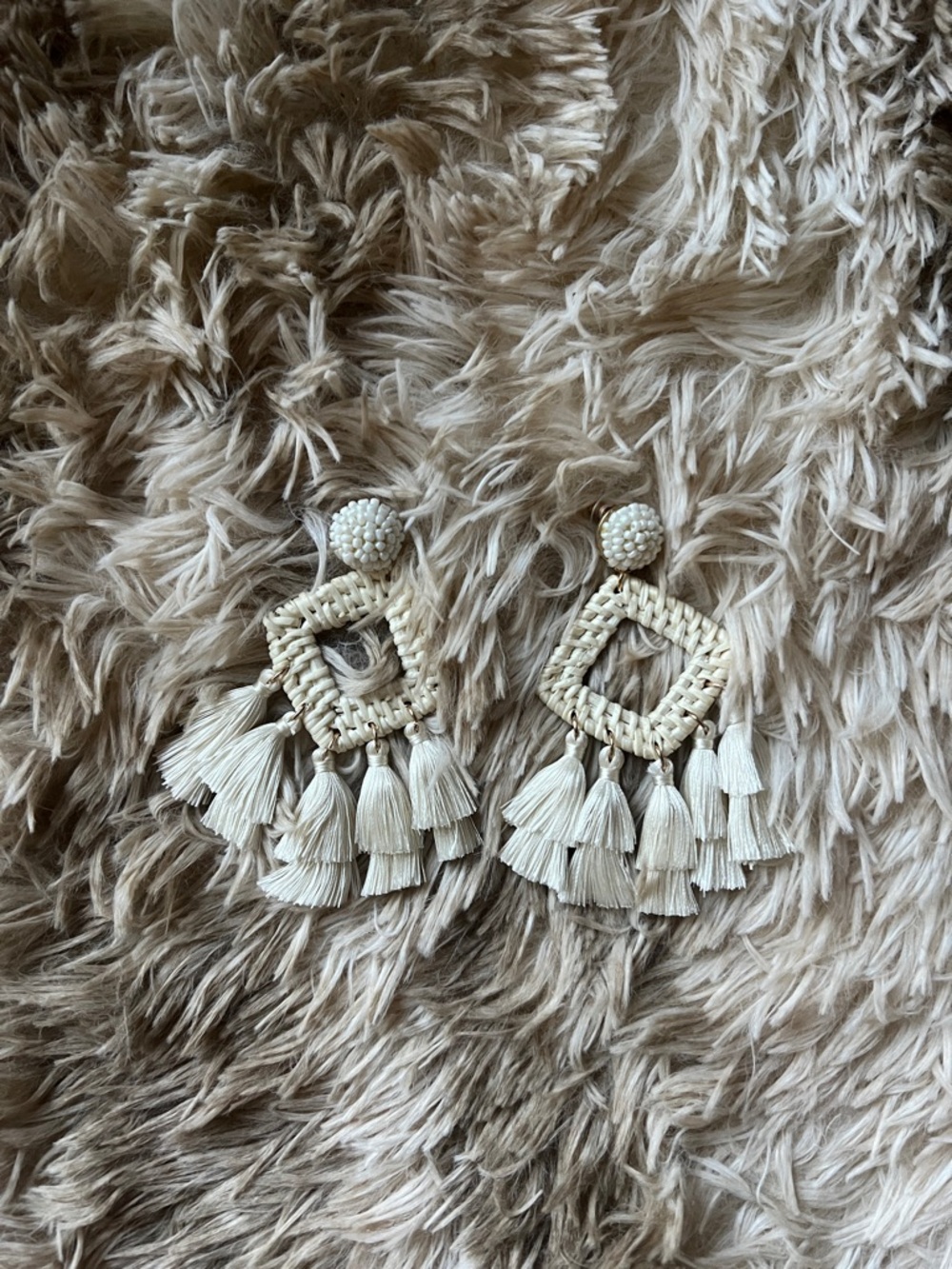 Boho Tassel Drop Earrings in Cream